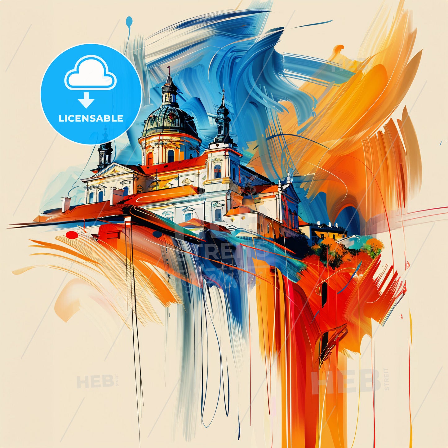 Vibrant Nitra, Slovakia - A Painting Of A Building With A Colorful Background