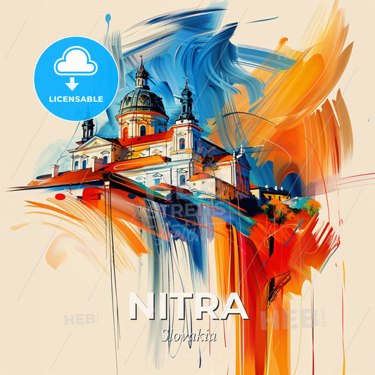 Vibrant Nitra, Slovakia - A Painting Of A Building With A Colorful Background - Square format print template