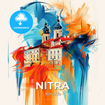Vibrant Nitra, Slovakia - A Painting Of A Building - Square format print template
