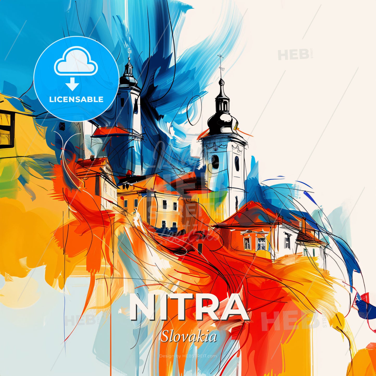Vibrant Nitra, Slovakia - A Painting Of A Colorful City - Square format print template