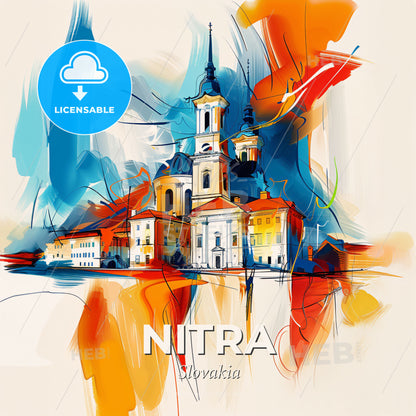Vibrant Nitra, Slovakia - A Painting Of A Building - Square format print template