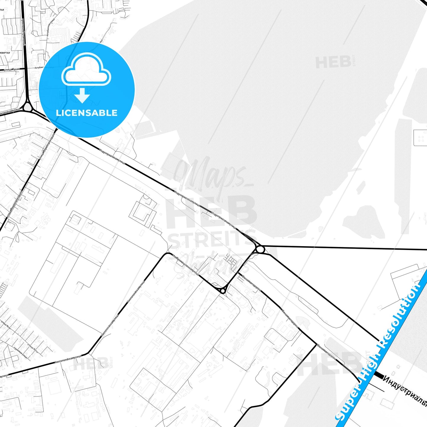 Nizhnekamsk, Russia Light Map with Street Names, City Names, and Districts