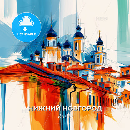 Vibrant Нижний Новгород, Russia - A Painting Of A Building With Towers - Square format print template