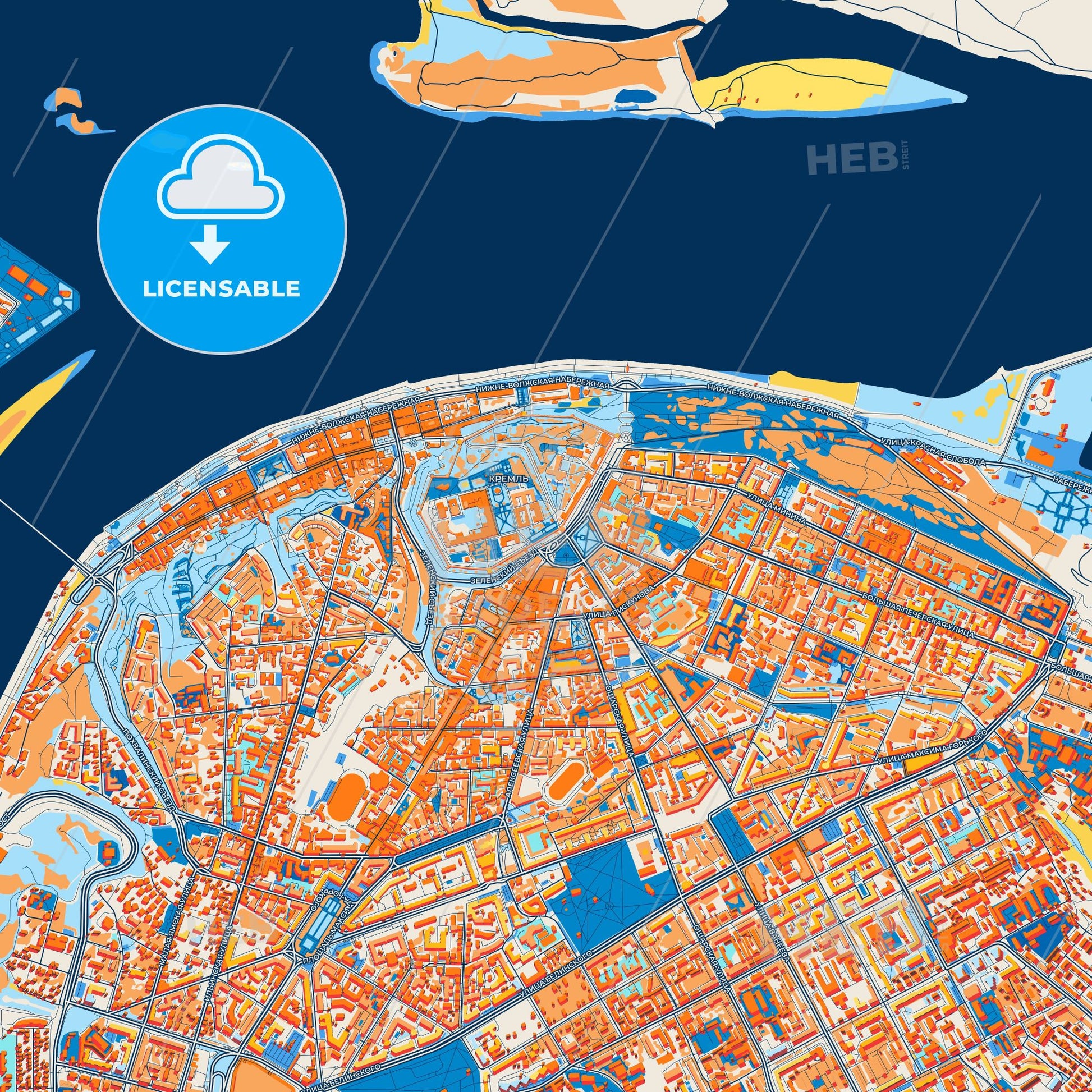 Colorful Nizhny Novgorod Street Map with Labels and Buildings