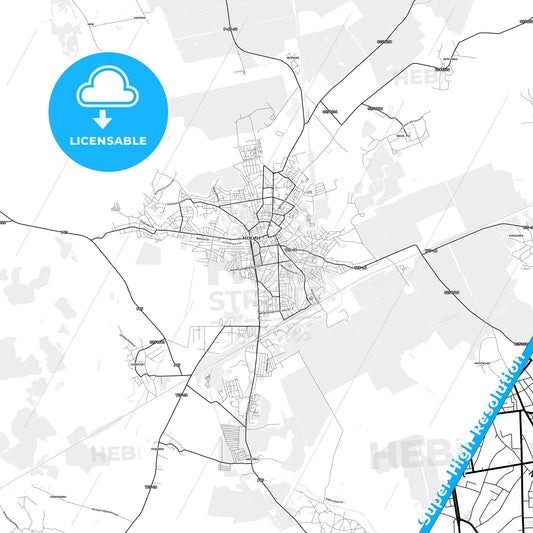 Nizhyn, Ukraine light map with streetnames, citynames and districts