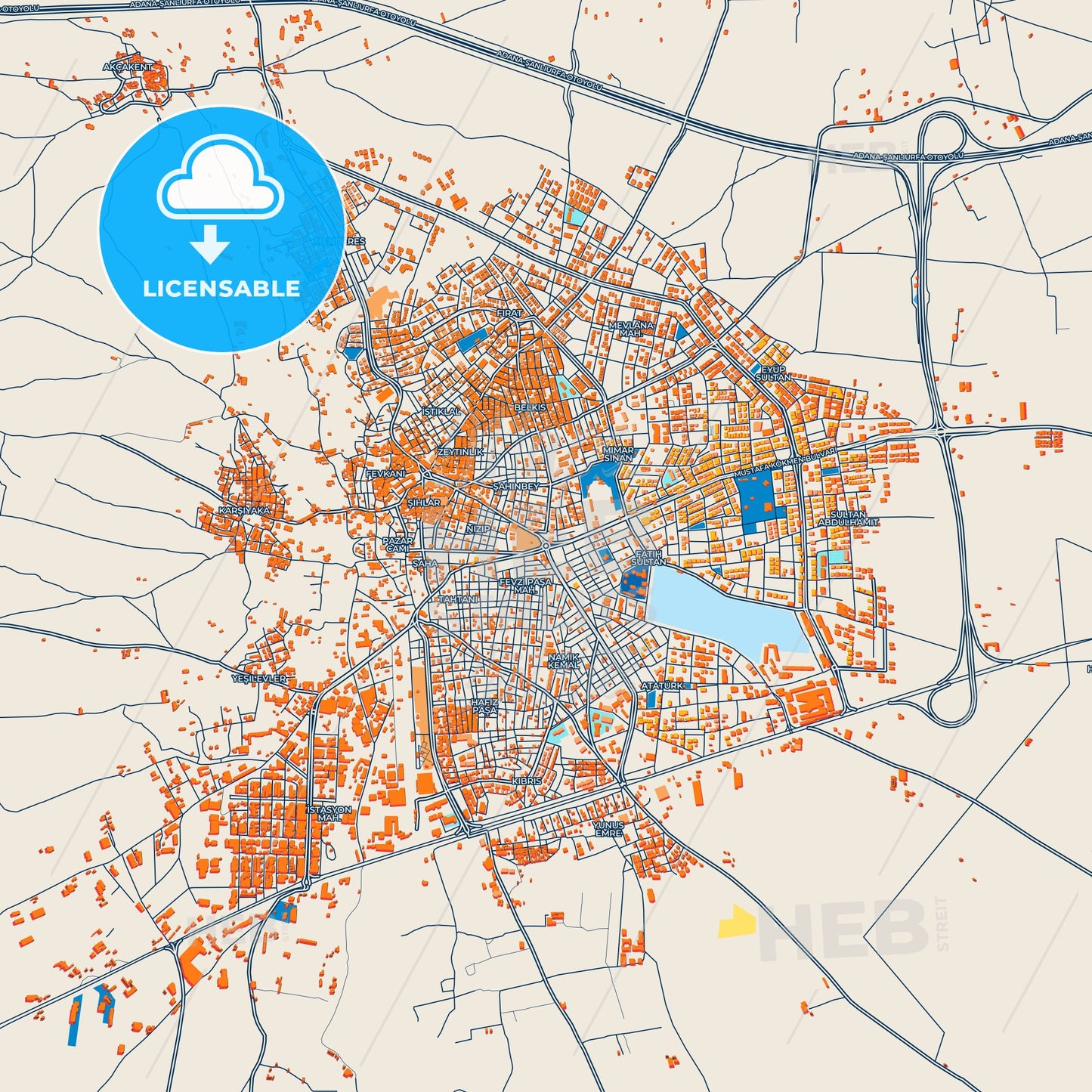 Colorful Nizip Street Map with Labels and Buildings