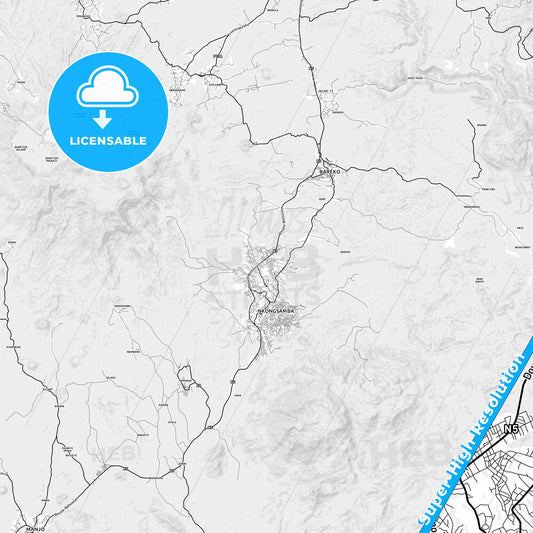 Nkongsamba, Cameroon light map with streetnames, citynames and districts