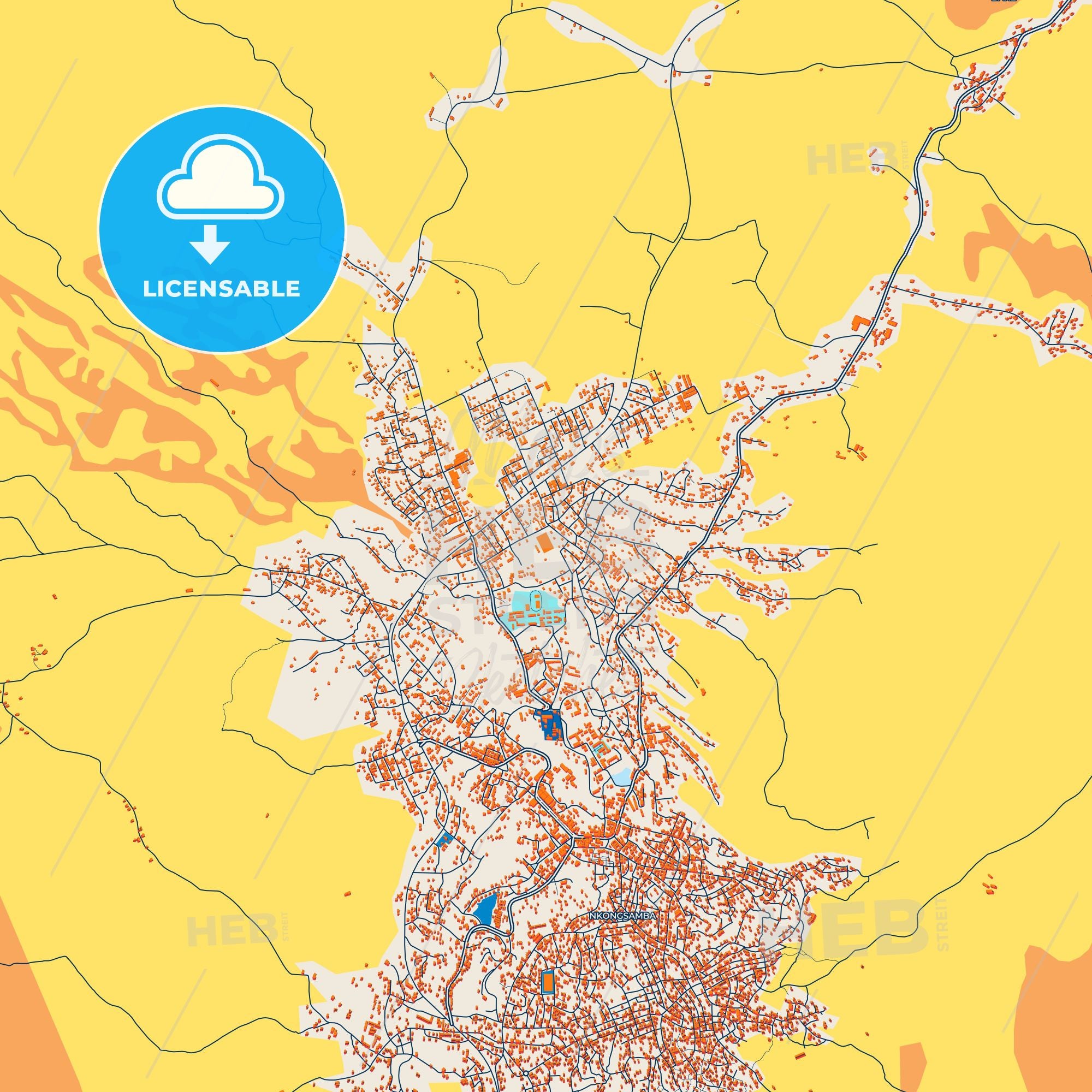Colorful Nkongsamba Street Map With Labels And Buildings – HEBSTREITS