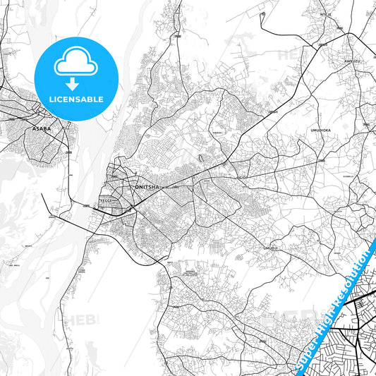 Nkpor, Nigeria light map with streetnames, citynames and districts