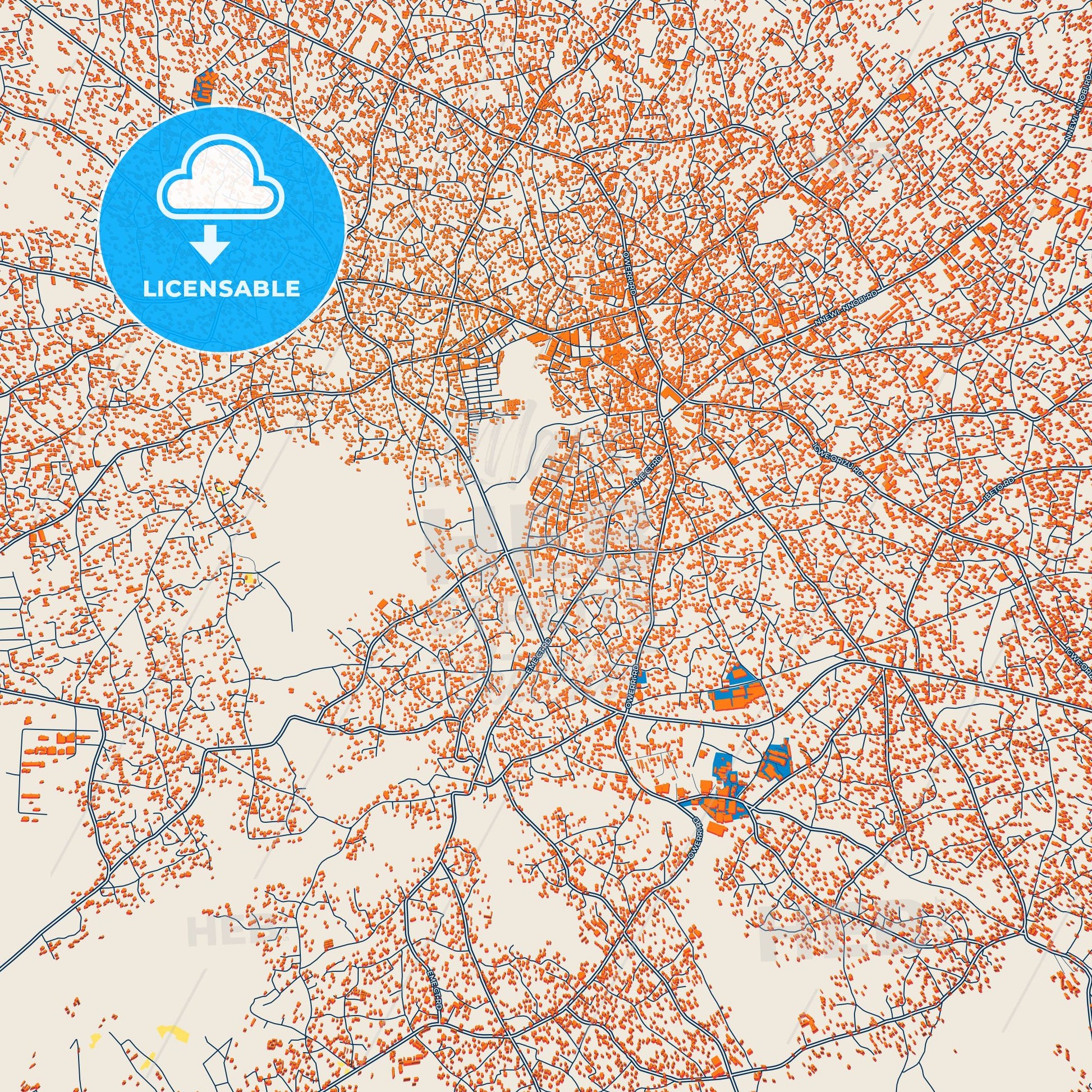 Colorful Nnewi Street Map with Labels and Buildings