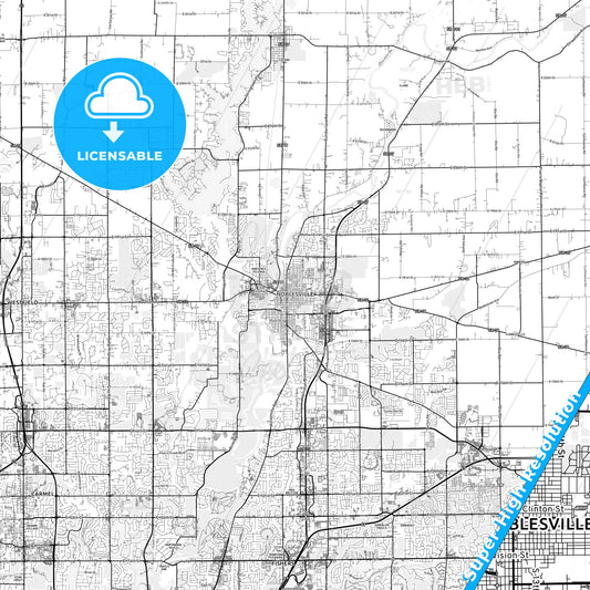 Noblesville, Indiana light map with streetnames, citynames and districts