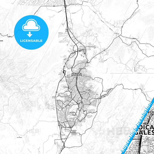 Nogales, Mexico light map with streetnames, citynames and districts