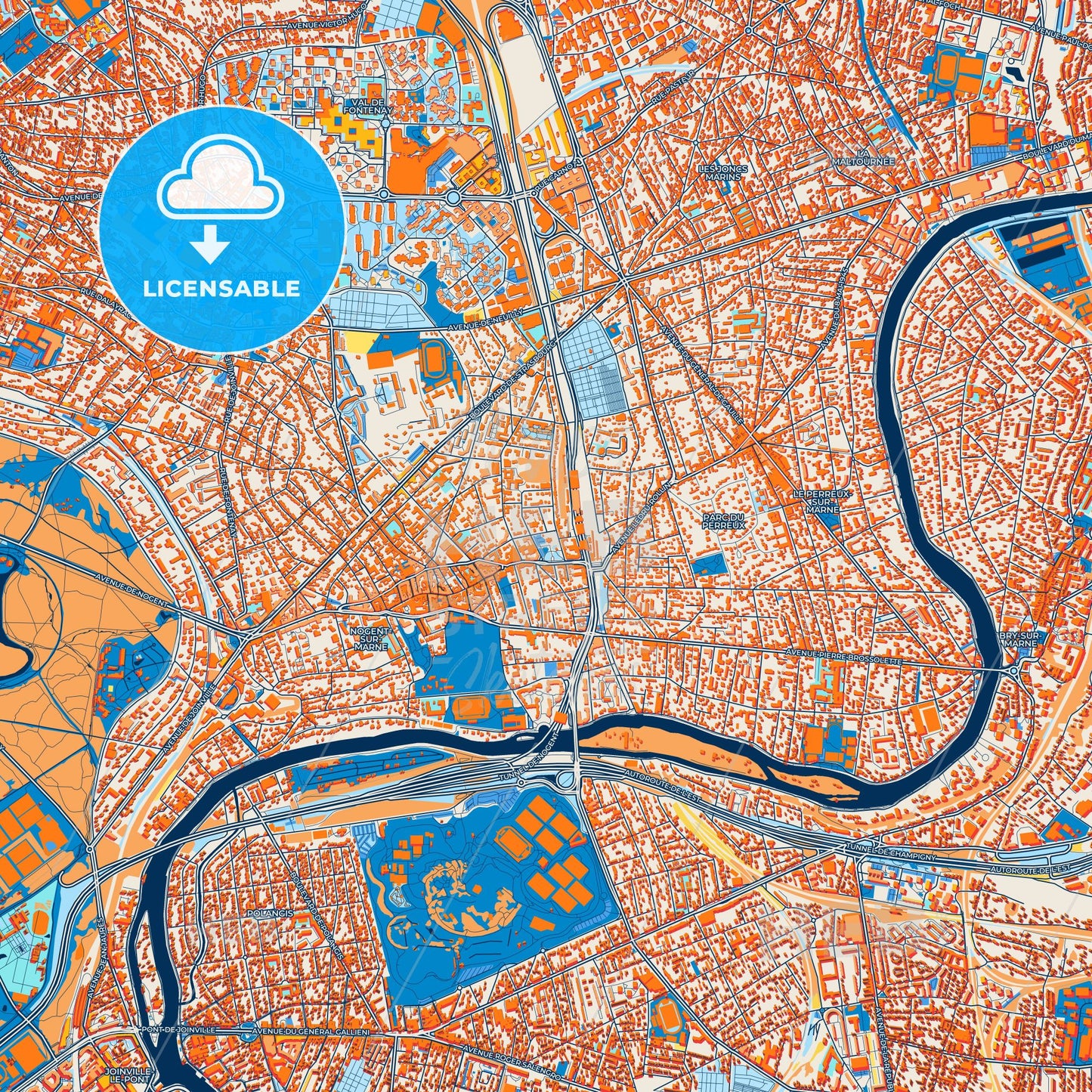 Colorful Nogent-sur-Marne Street Map with Labels and Buildings