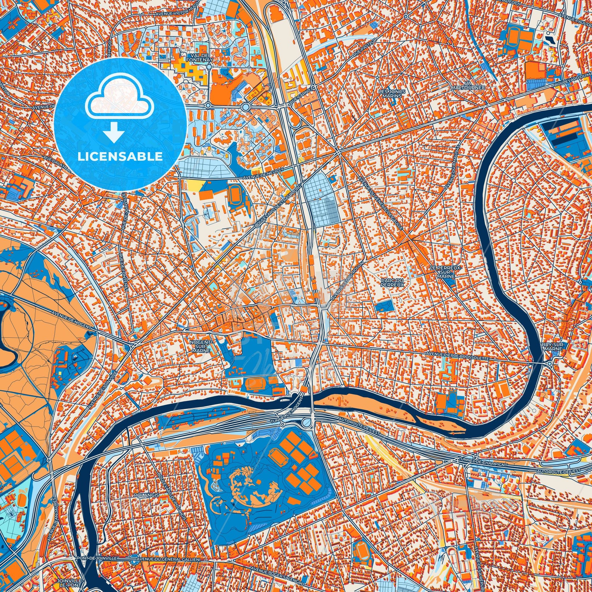 Colorful Nogent-sur-Marne Street Map with Labels and Buildings
