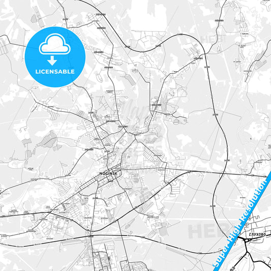 Noginsk, Russia light map with streetnames, citynames and districts