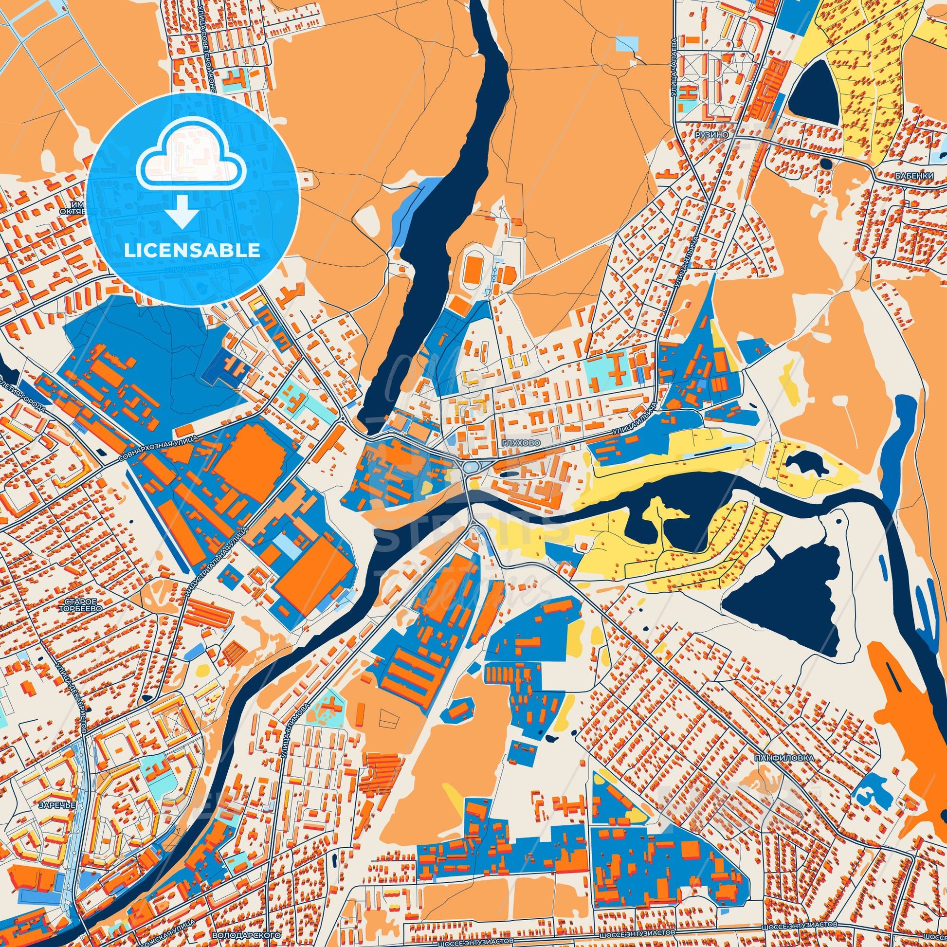 Colorful Noginsk Street Map with Labels and Buildings