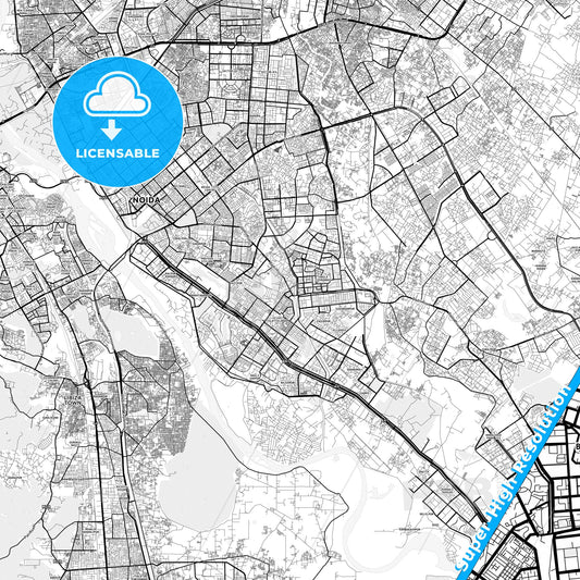Noida, India light map with streetnames, citynames and districts