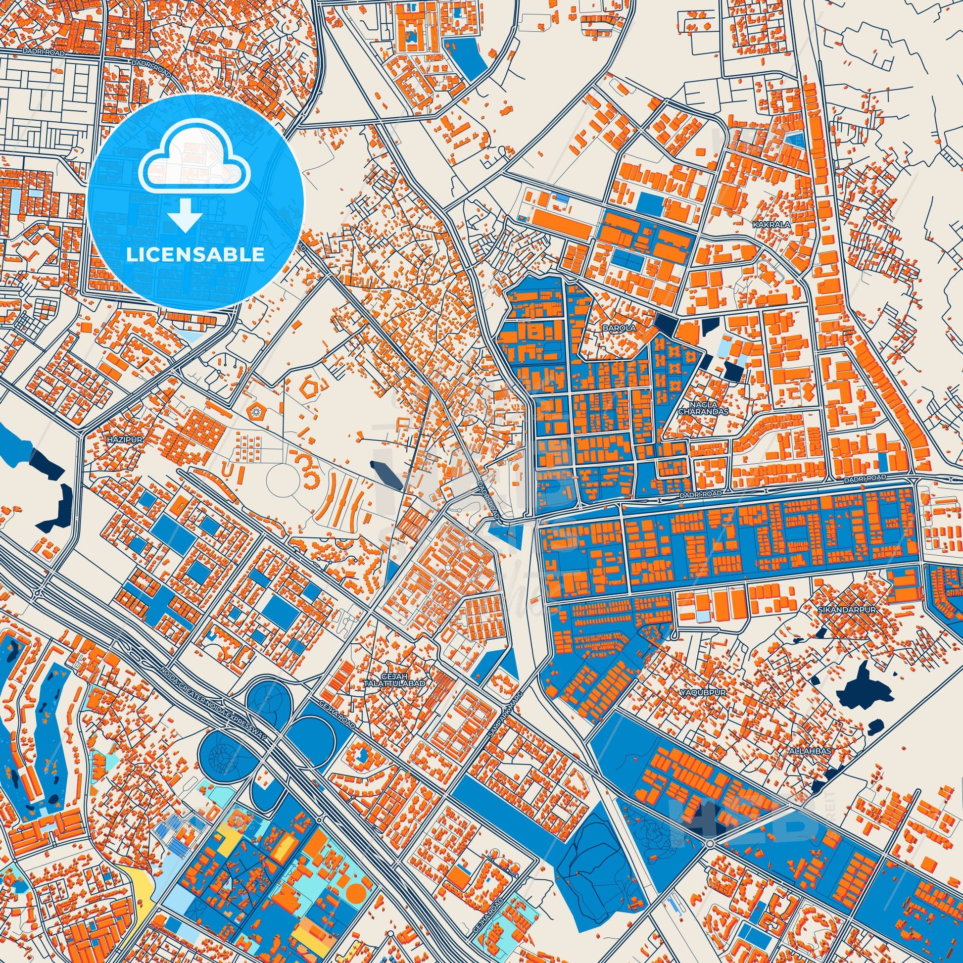 Colorful Noida Street Map with Labels and Buildings