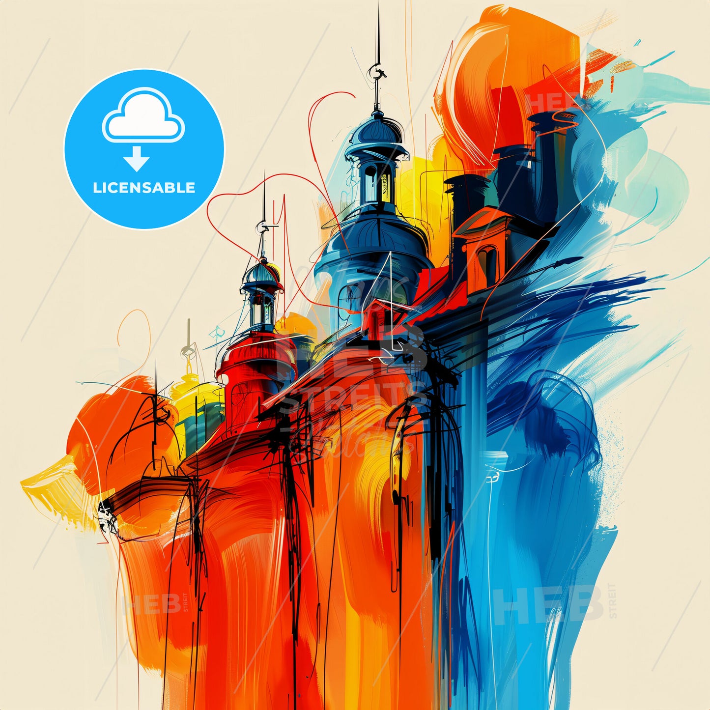 Vibrant Noisy-Le-Grand, France - A Painting Of A Building With Towers And Spires