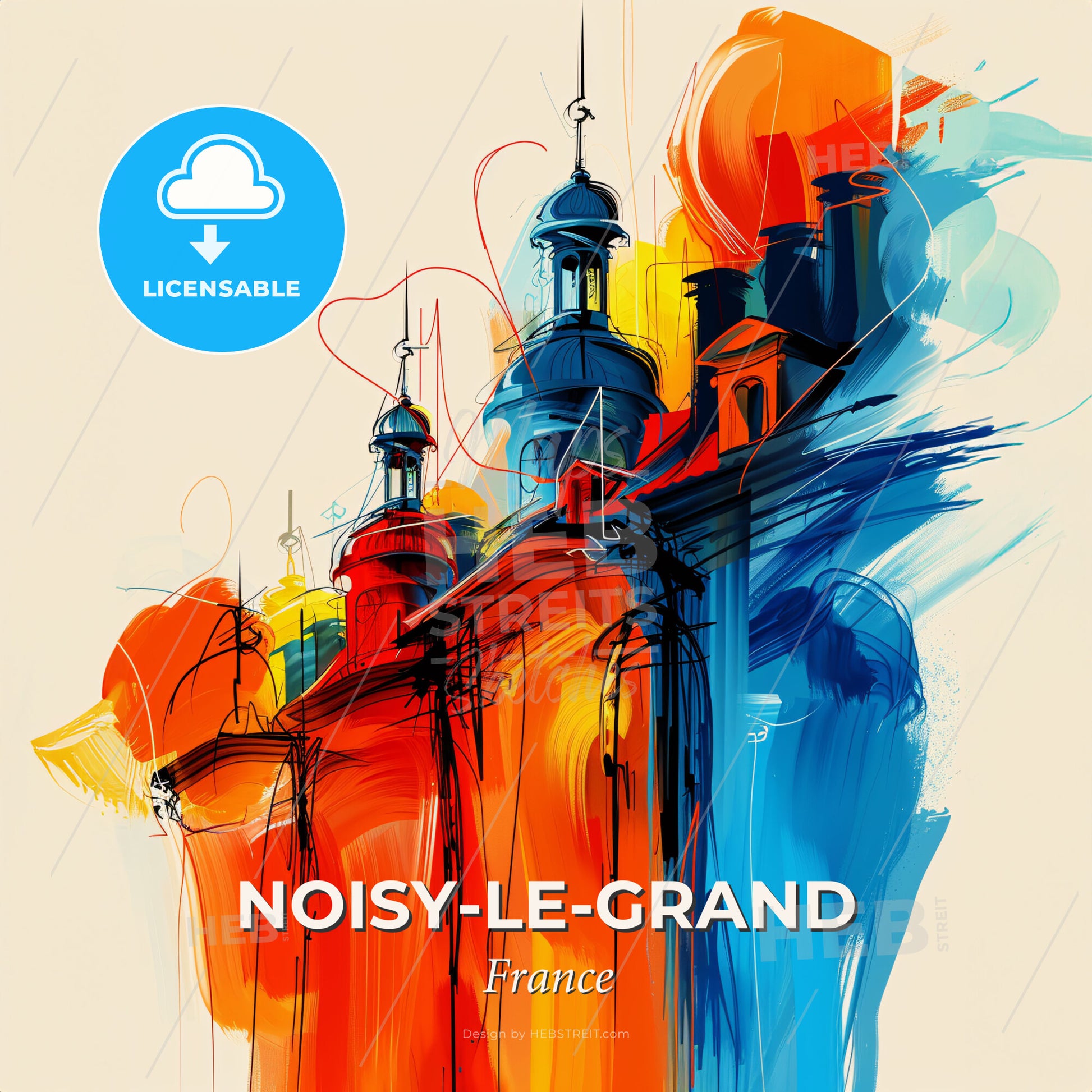 Vibrant Noisy-Le-Grand, France - A Painting Of A Building With Towers And Spires - Square format print template