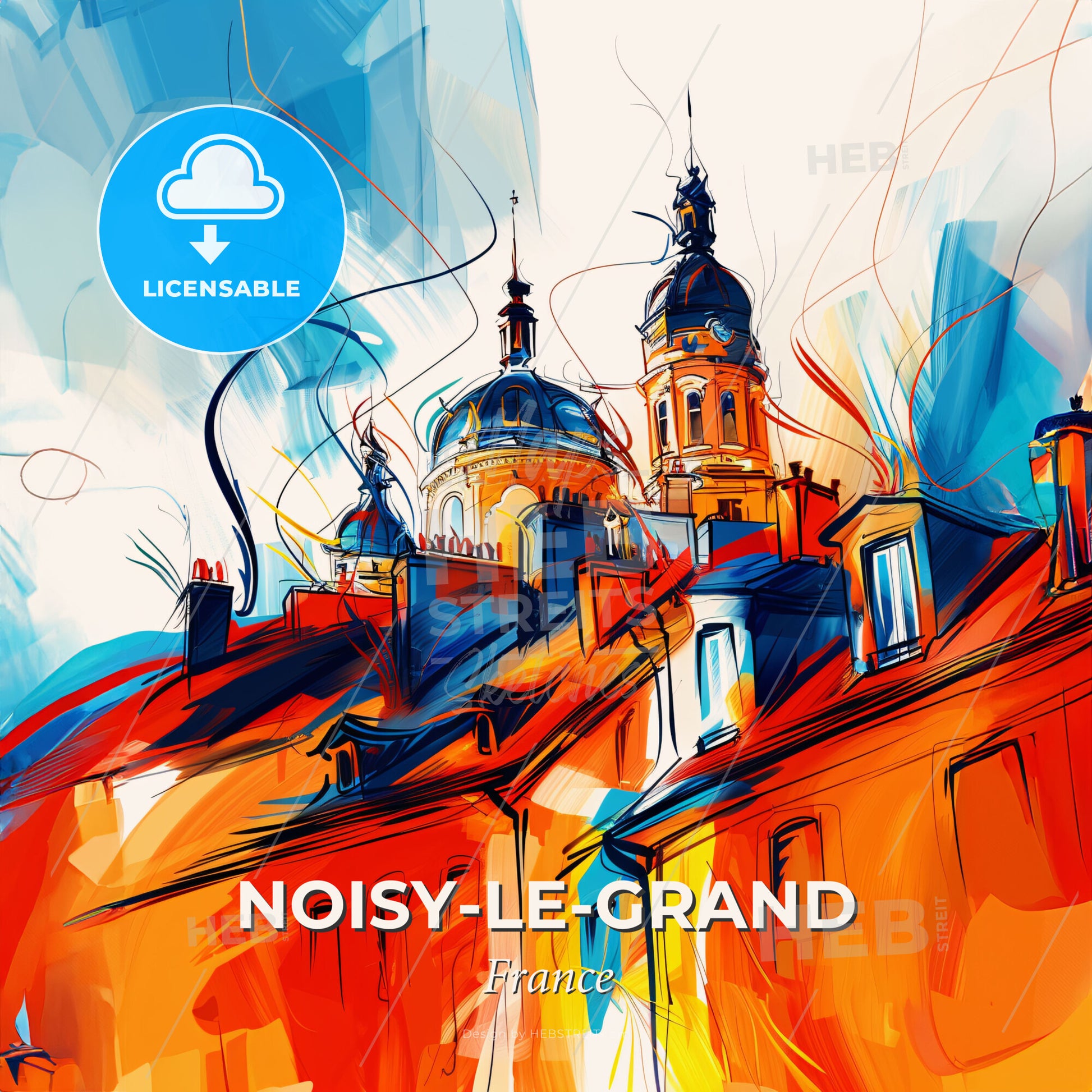 Vibrant Noisy-Le-Grand, France - A Painting Of A Building With A Dome On Top - Square format print template