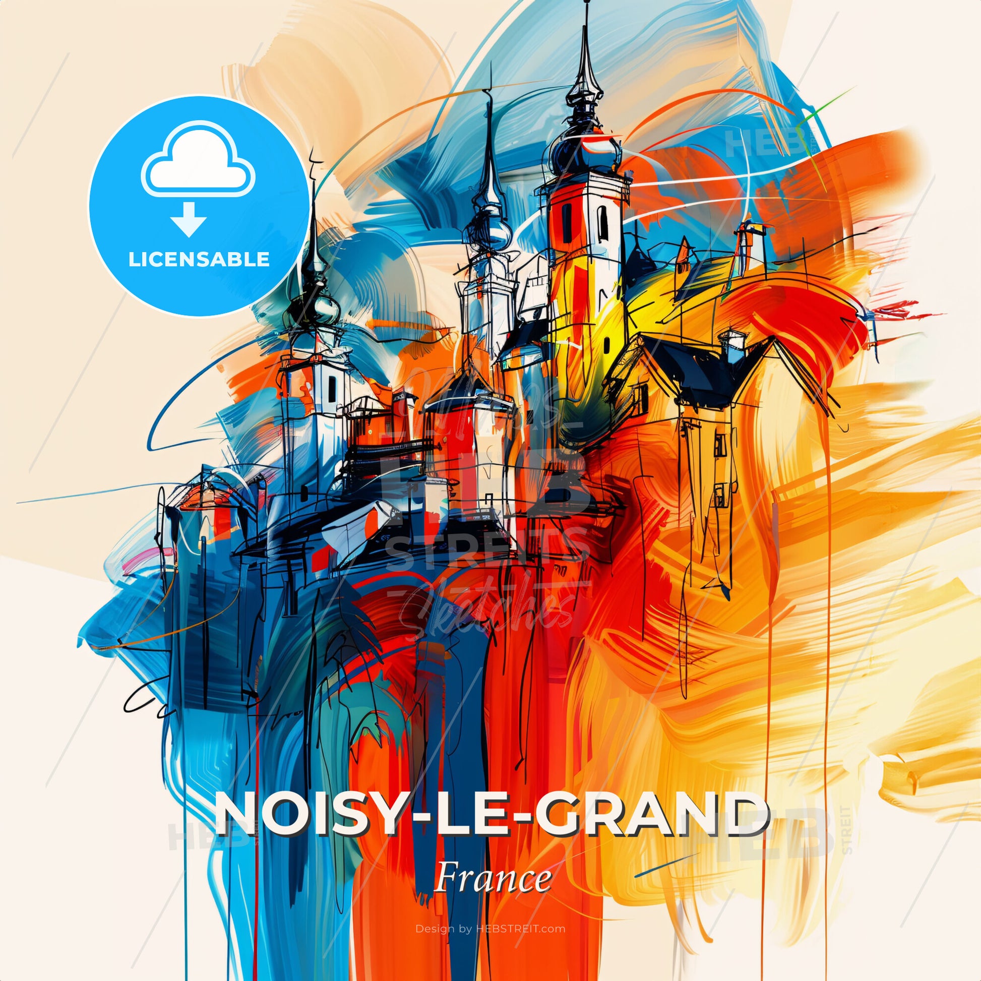 Vibrant Noisy-Le-Grand, France - A Colorful Painting Of Buildings - Square format print template