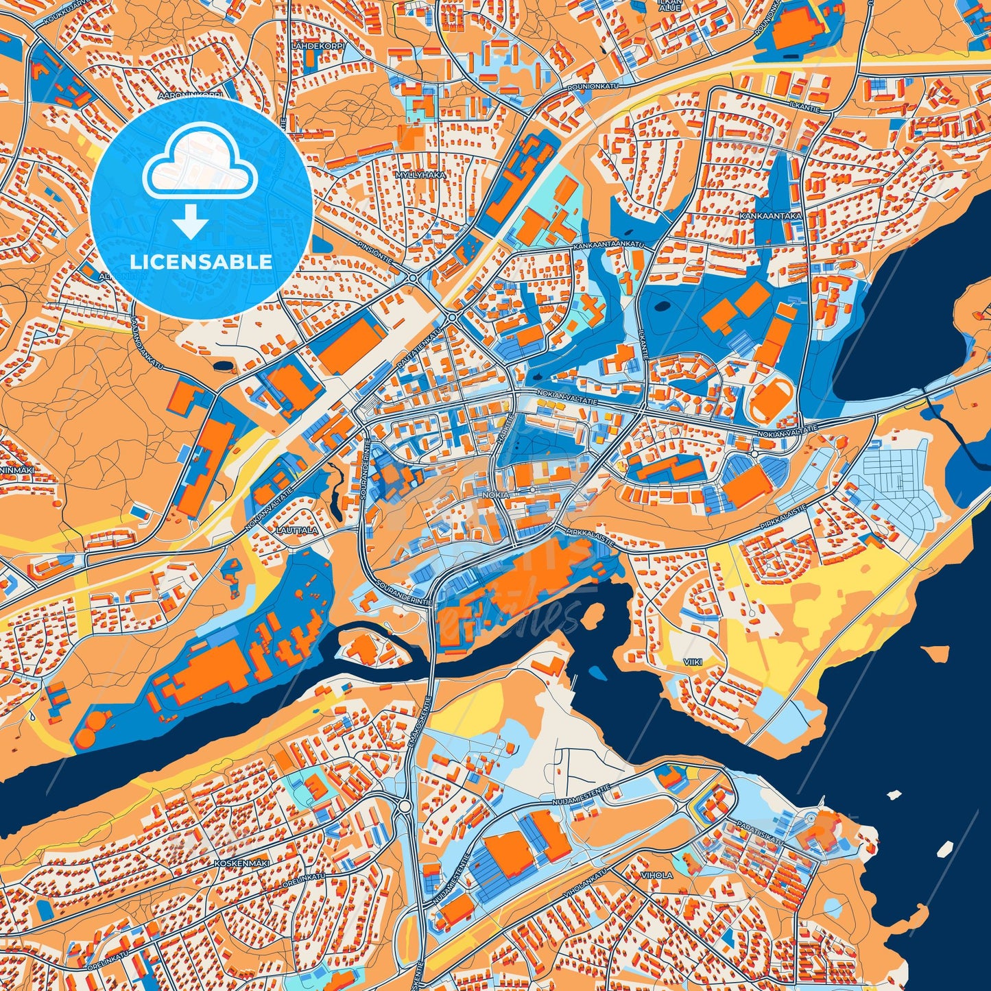 Colorful Nokia Street Map with Labels and Buildings
