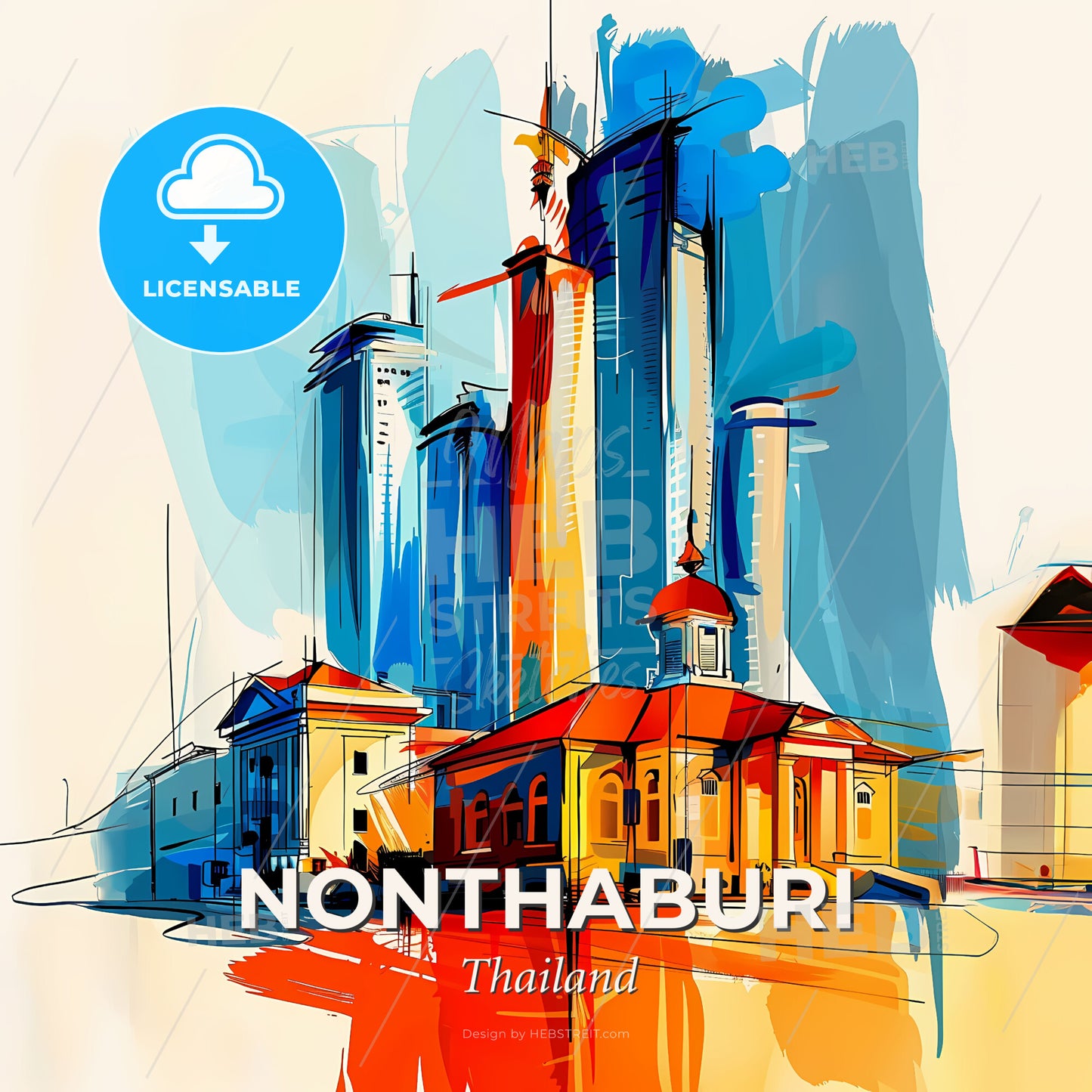 Vibrant Nonthaburi, Thailand - A Painting Of A City - Square format print template