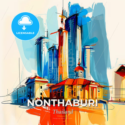 Vibrant Nonthaburi, Thailand - A Painting Of A City - Square format print template