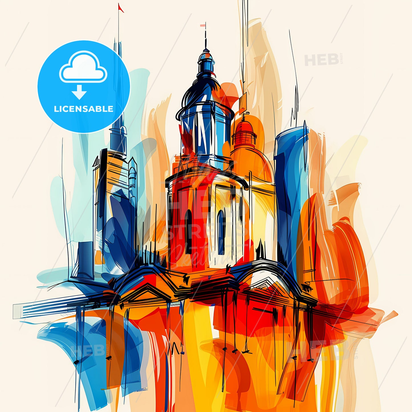 Vibrant Nonthaburi, Thailand - A Colorful Drawing Of A Building