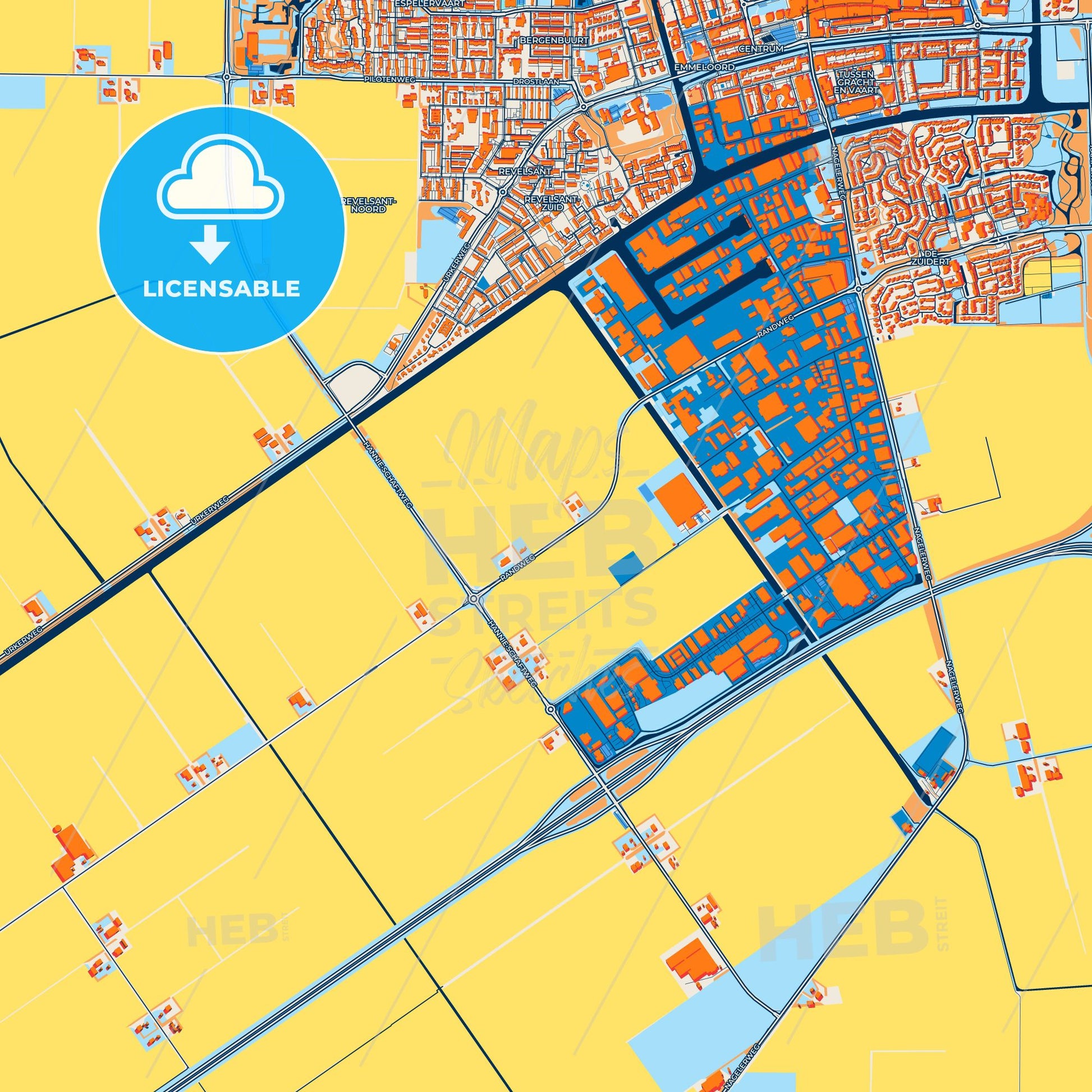Colorful Noordoostpolder Street Map with Labels and Buildings