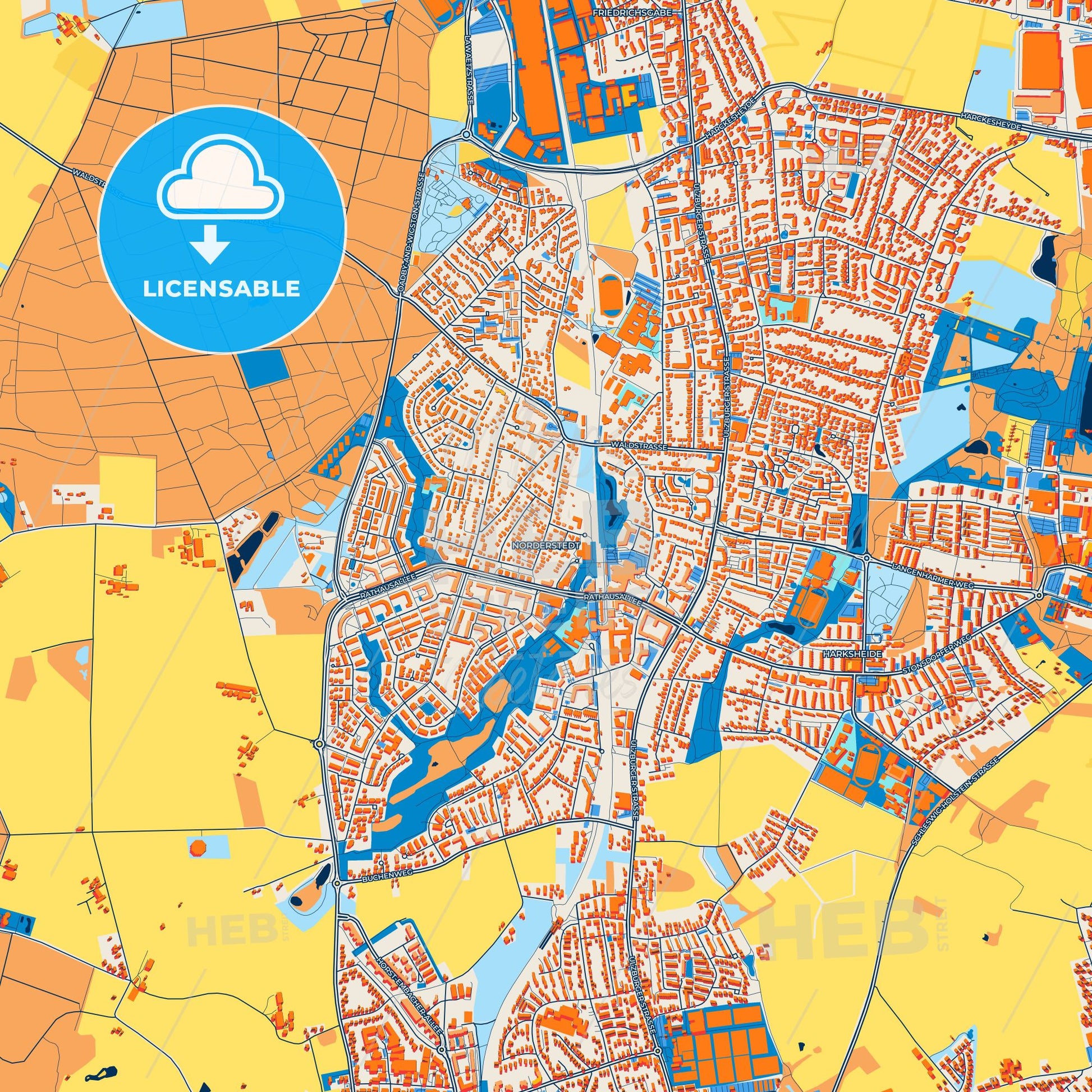Colorful Norderstedt Street Map with Labels and Buildings