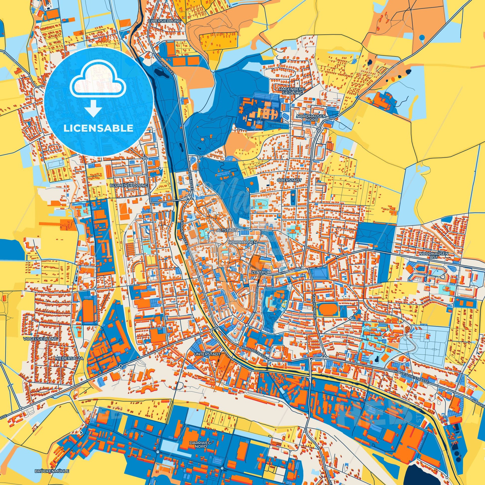 Colorful Nordhausen Street Map with Labels and Buildings