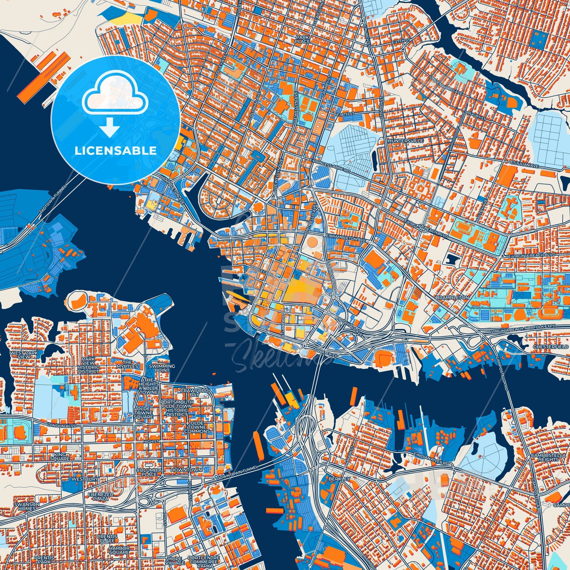 Colorful Norfolk Street Map with Labels and Buildings