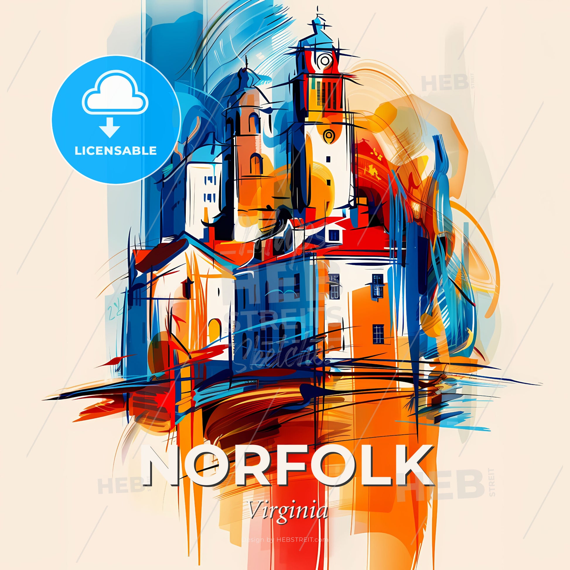 Vibrant Norfolk, Virginia - A Colorful Painting Of Buildings - Square format print template