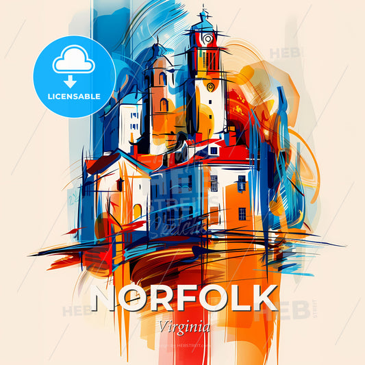 Vibrant Norfolk, Virginia - A Colorful Painting Of Buildings - Square format print template