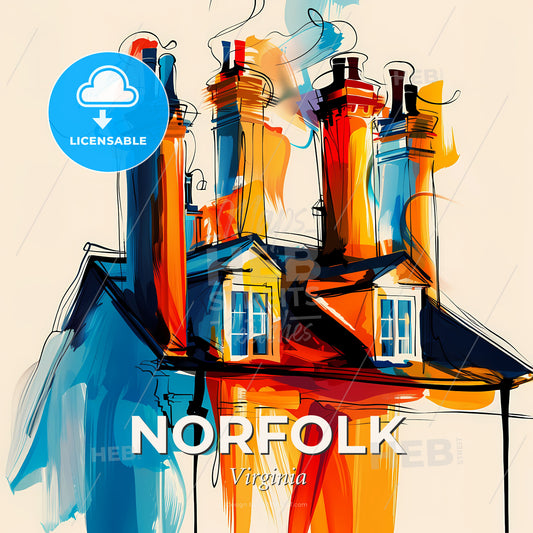 Vibrant Norfolk, Virginia - A House With Chimneys On Top - Square format print template