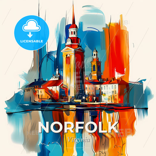 Vibrant Norfolk, Virginia - A Painting Of A City - Square format print template