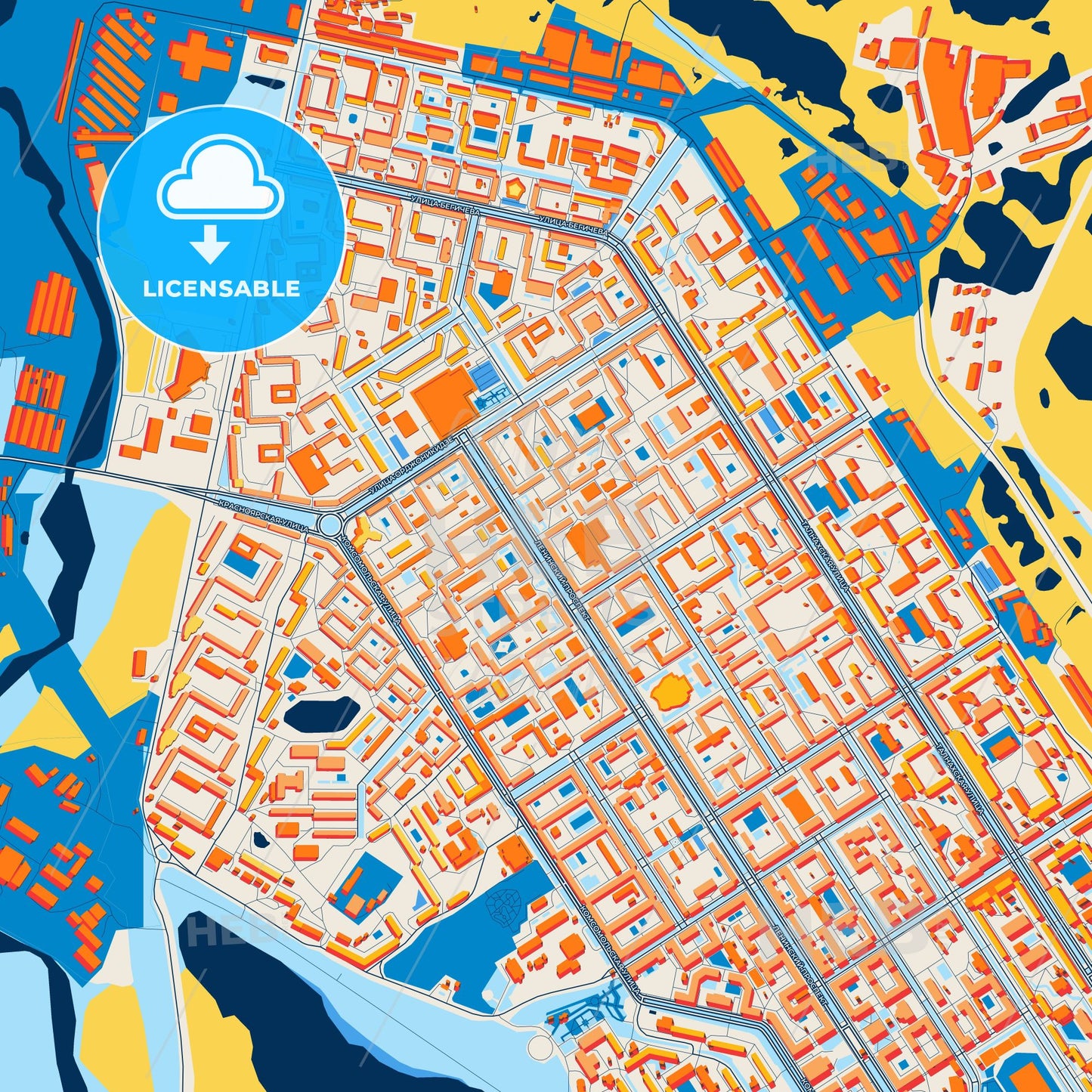 Colorful Norilsk Street Map with Labels and Buildings