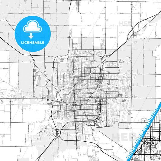 Normal, Illinois light map with streetnames, citynames and districts