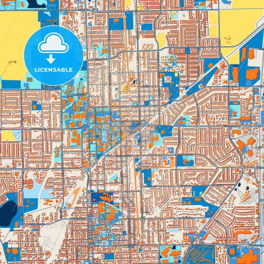 Colorful Normal Street Map with Labels and Buildings