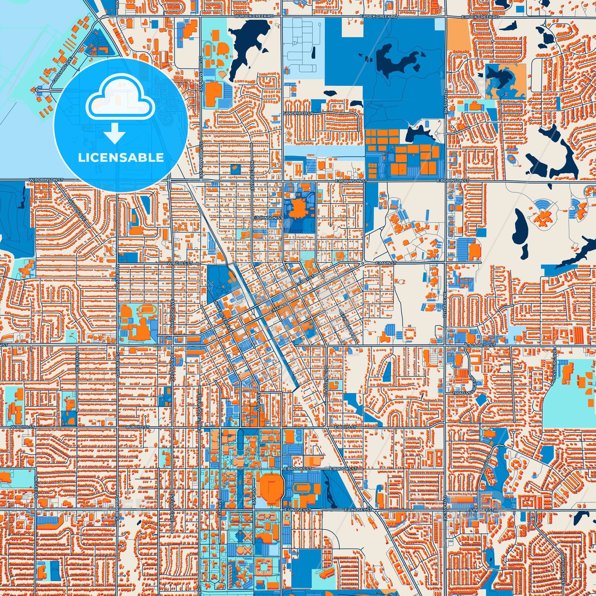 Colorful Norman Street Map with Labels and Buildings