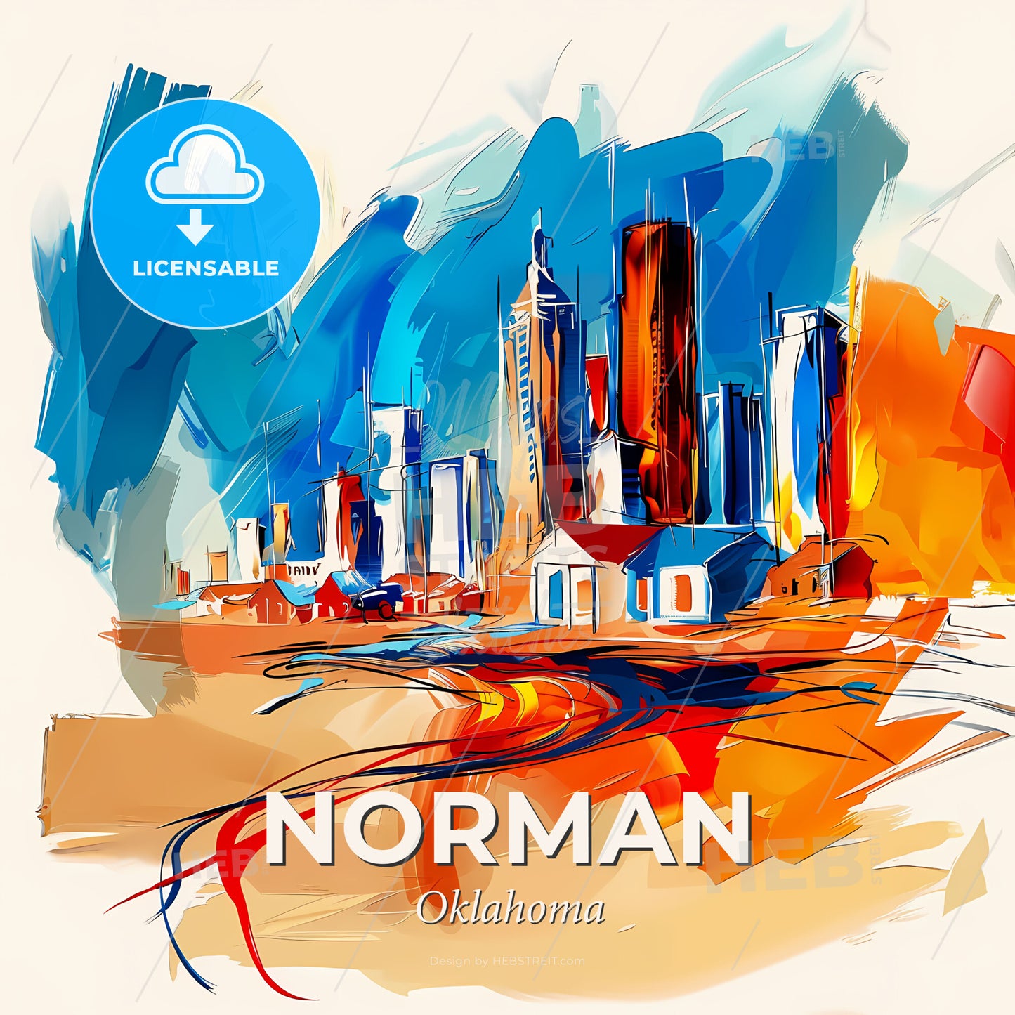 Vibrant Norman, Oklahoma - A Painting Of A City - Square format print template