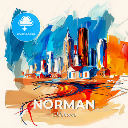 Vibrant Norman, Oklahoma - A Painting Of A City - Square format print template