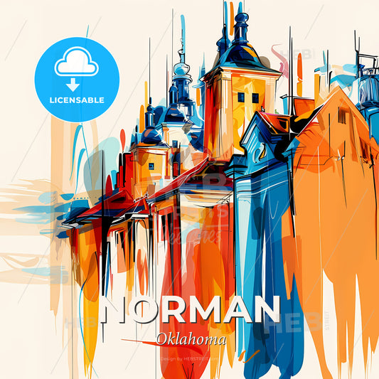 Vibrant Norman, Oklahoma - A Painting Of A Building - Square format print template