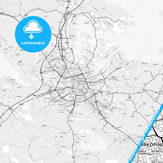 Norrköping, Sweden light map with streetnames, citynames and districts