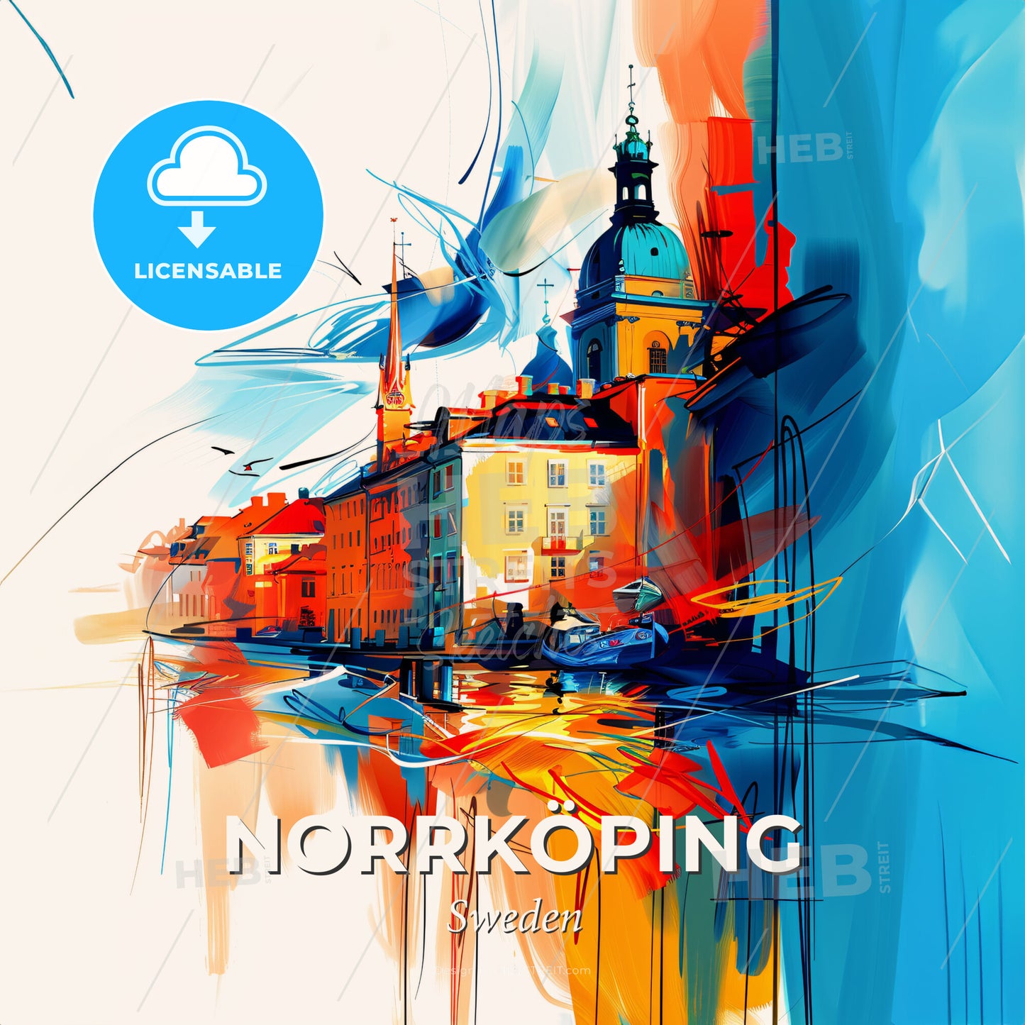 Vibrant Norrköping, Sweden - A Painting Of A City - Square format print template