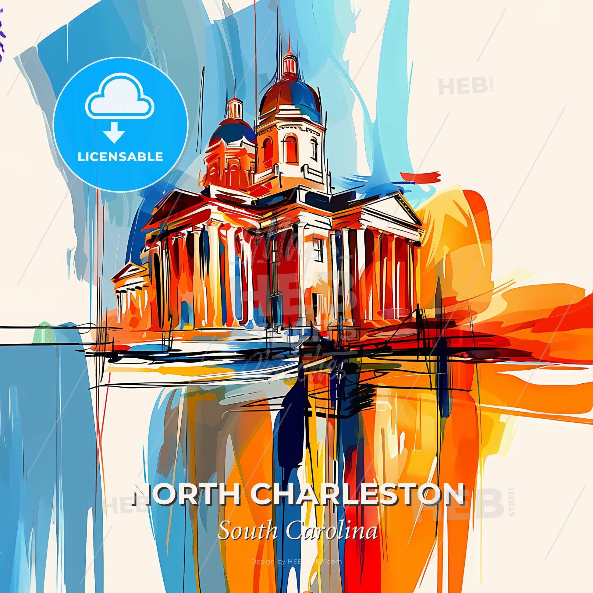Vibrant North Charleston, South Carolina - A Painting Of A Building - Square format print template