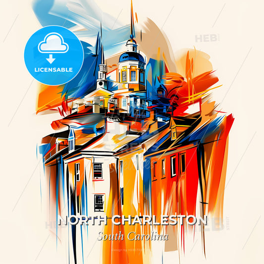 Vibrant North Charleston, South Carolina - A Painting Of A Building - Square format print template