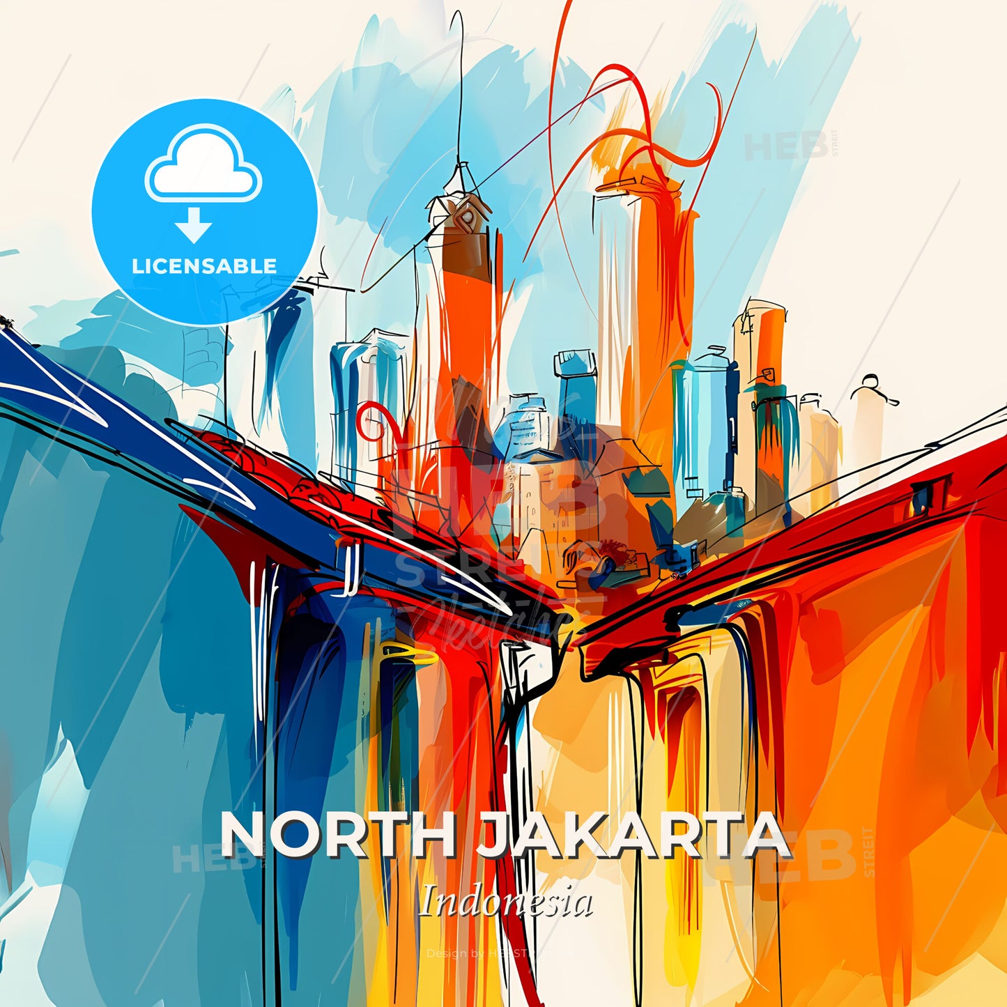 Vibrant North Jakarta, Indonesia - A Colorful Cityscape With A Couple Of Tall Buildings - Square format print template